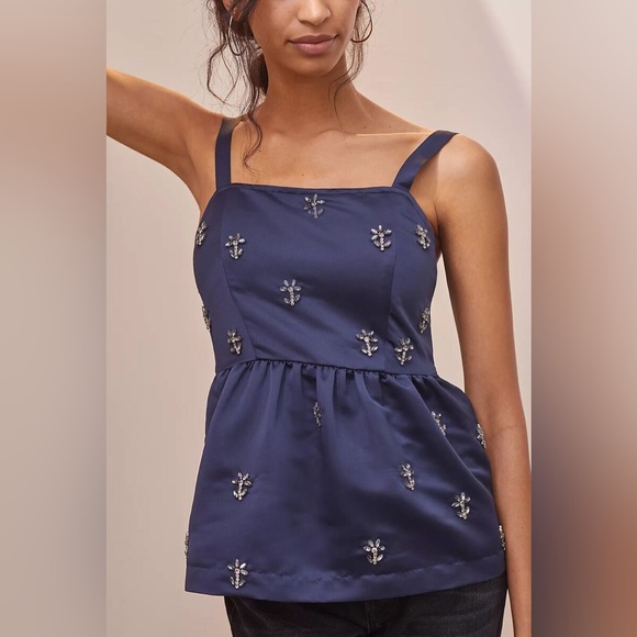 Anthropologie Tops - NWT Anthropologie Dhruv Kapoor Embellished Babydoll Tank Top Navy Size‎ Small